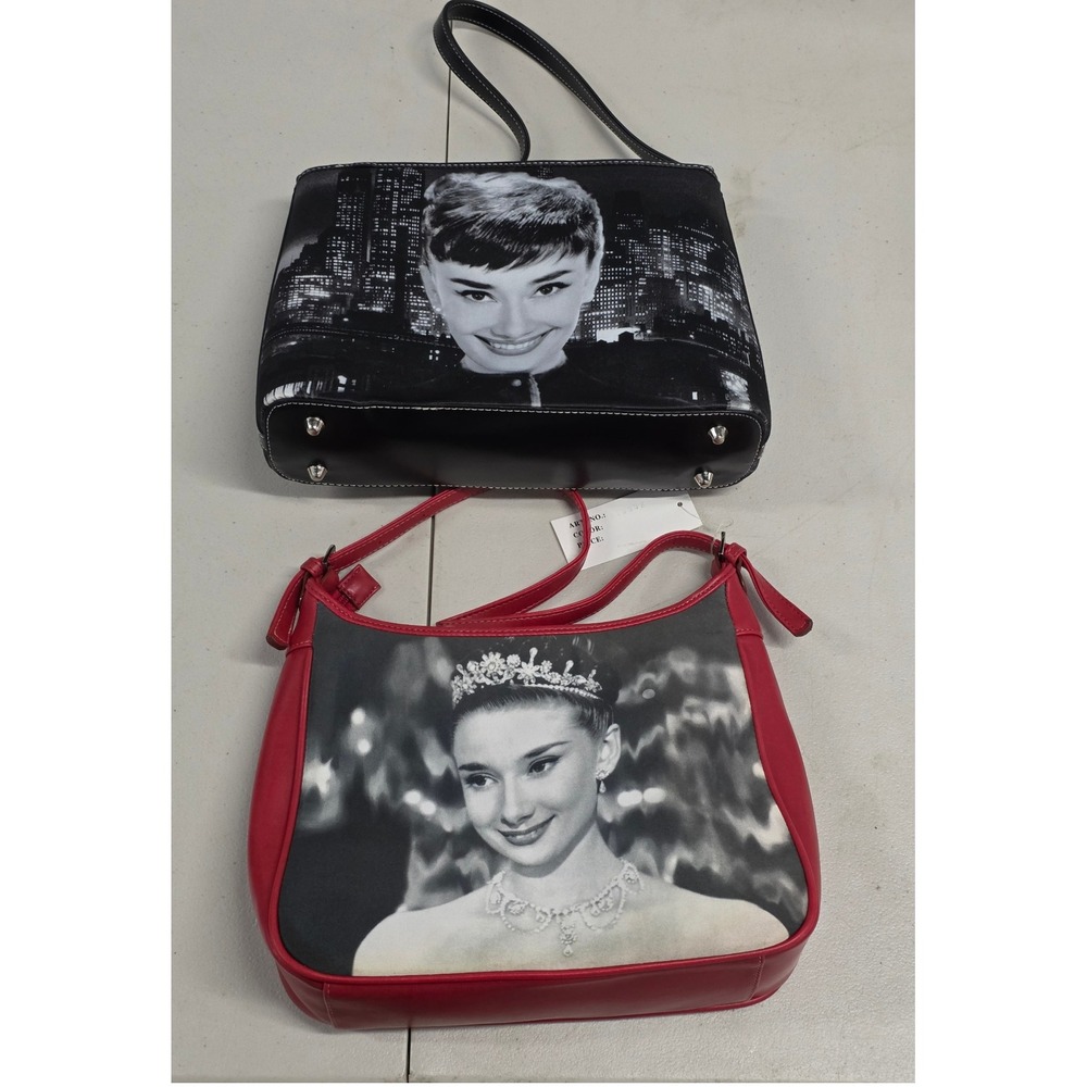 Audrey Hepburn Shoulder Bag Set 2pc Black Red Vintage Style Handbags